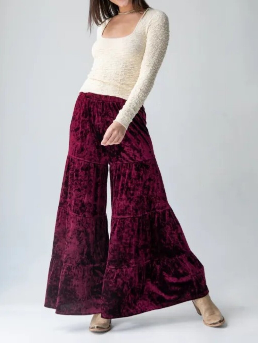 NWT Natural Life Velvet Patti Palazzo Pants in Cranberry Size XL